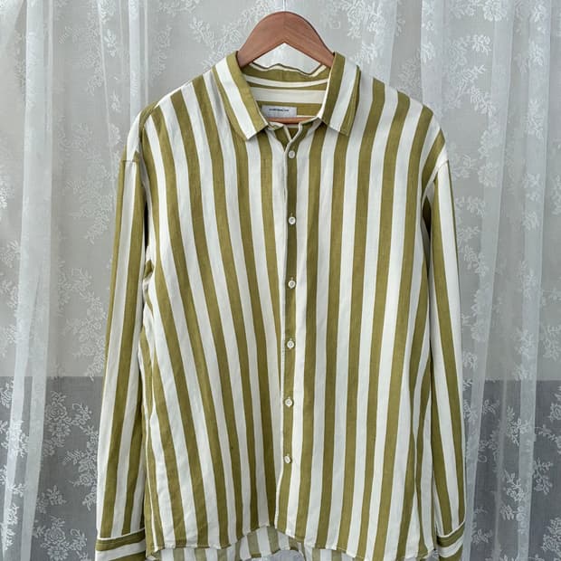 105) 커스텀멜로우 린넨 스트라이츠 셔츠 올리브