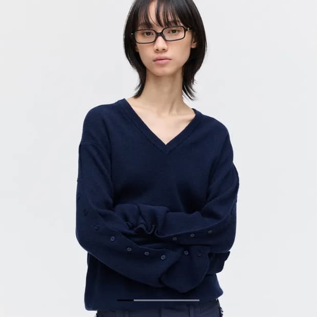 PLZPROJECT Button Sleeve V-Neck Knit 
