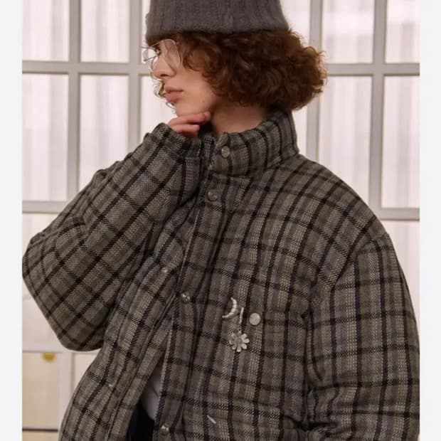 Stu 멀티체크 덕다운 숏패딩