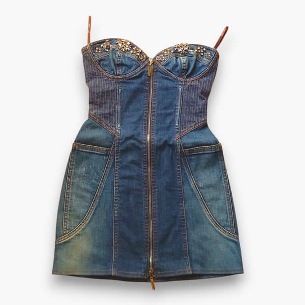 Roberto Cavalli Crystal Denim Corset 