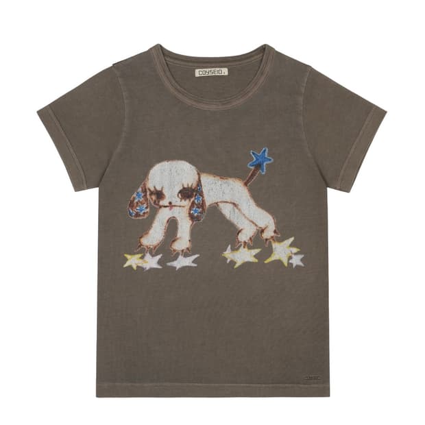 coyseio VINTAGE PUPPY T-SHIRT ASH BROWN