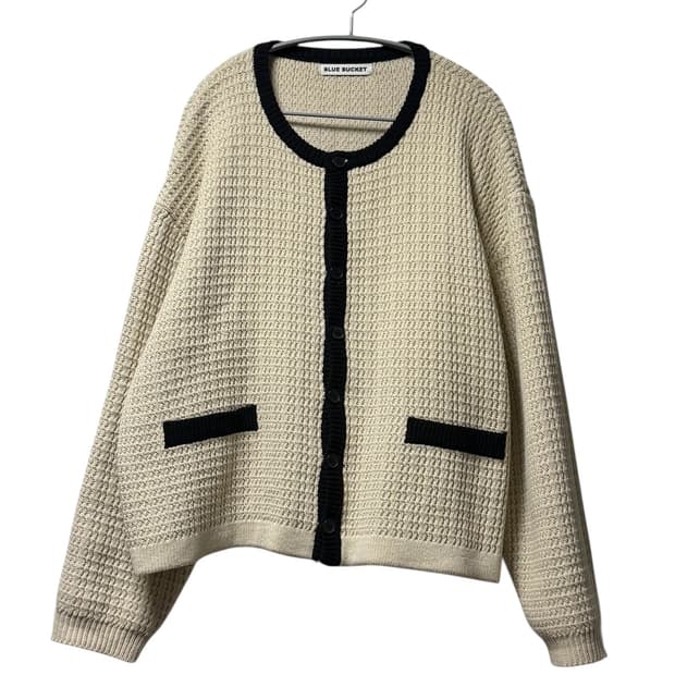 투플랜 라인 배색 하찌 가디건 아이보리