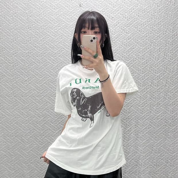 마르디메르크디 빈티지 캐주얼 키치 딴지 반팔티 F C12731