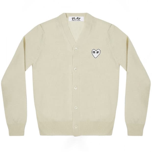 꼼데 가디건 화이트와펜 브이넥