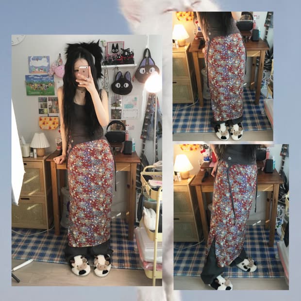 vintage oriental floral skirt burgundy