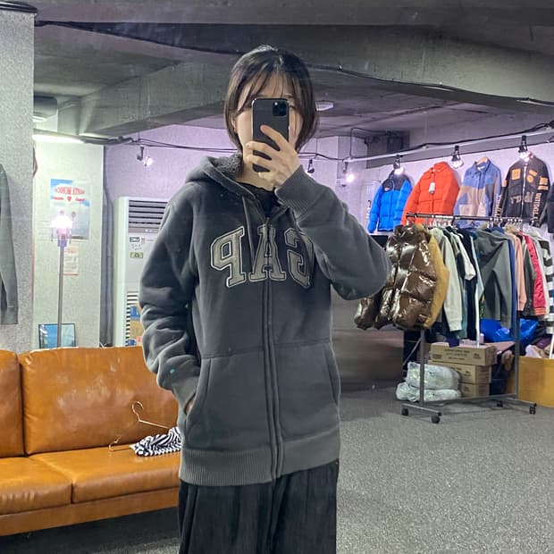 GAP 빅로고 퍼 그레이 후드집업 B4187