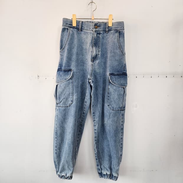 미니멀 프로젝트 워싱 데님 카고 조거팬츠