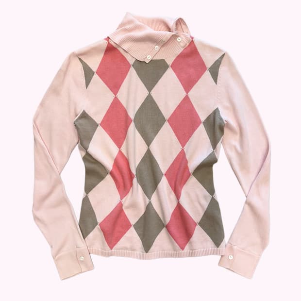 KEITH pink argyle button slit knit