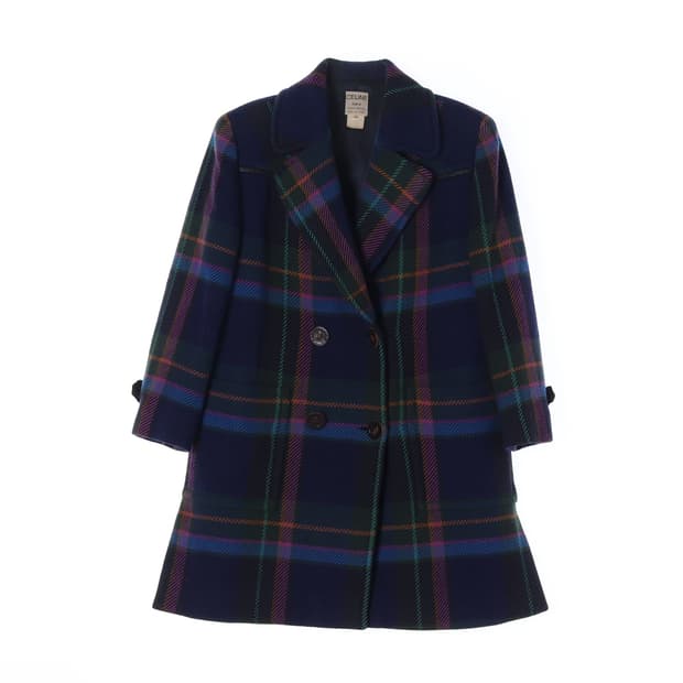 (새상품)[L]셀린느 네이비 체크 A라인 더블브레스티드코트
