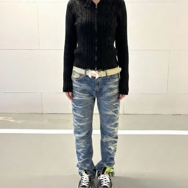 jp vintage 니트 후드집업 펑크 갸루 y2k