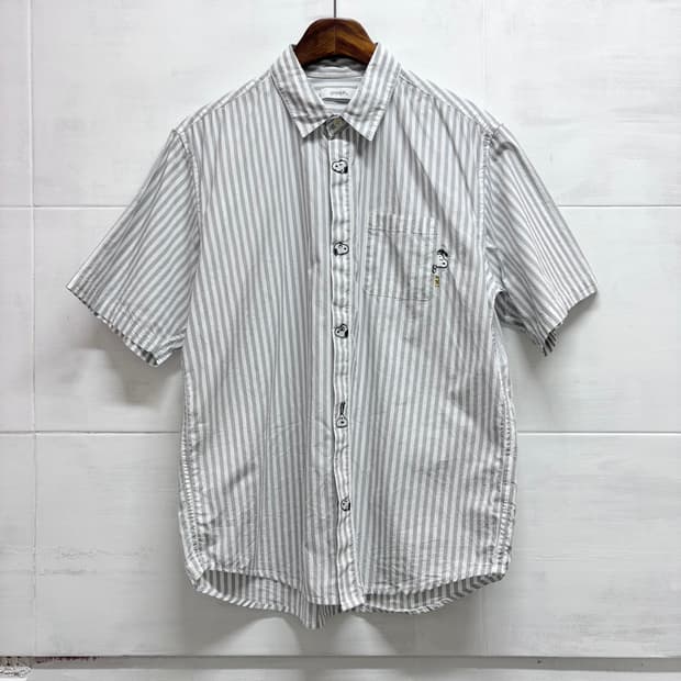 Graniph peanuts 스누피 자수 스트라이프 셔츠 M JPN