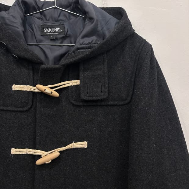 SKKONE 재팬 스트릿 울 모직 후드 더플 롱코트