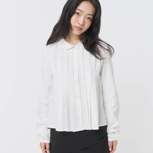 Round collar pleats shirts IVORY