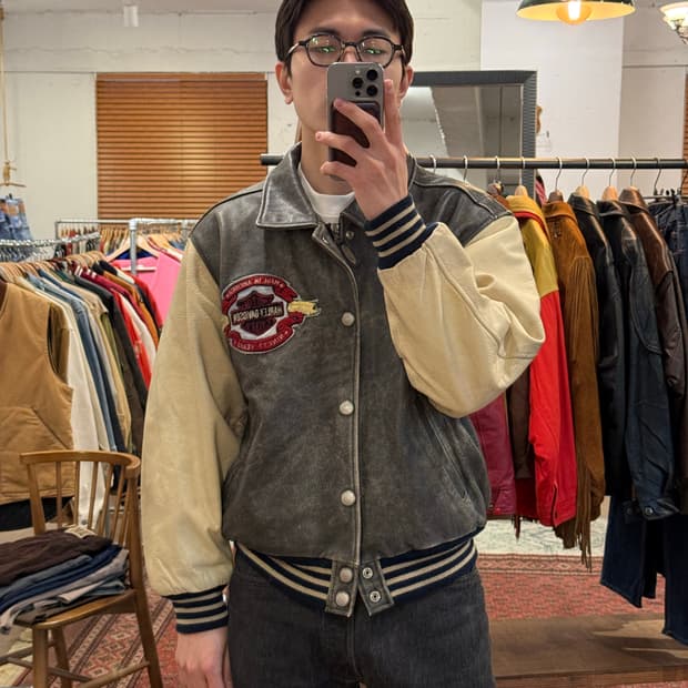M) 90s Harley-Davidson Leather Varsity J
