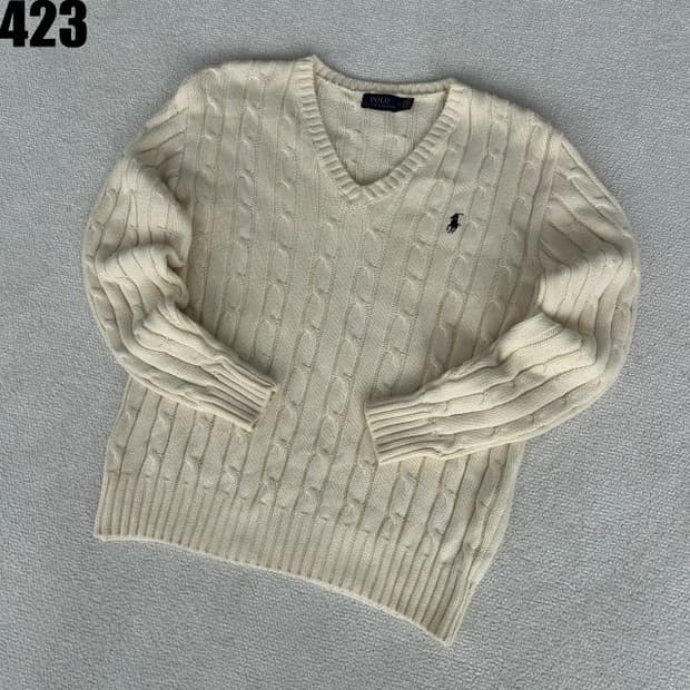 폴로 랄프로렌 케이블 브이넥 니트 아이보리 s