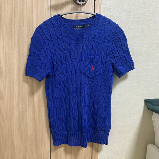 polo 폴로 꽈배기 피마코튼 케이블 반팔 니트 코발트 블루 S