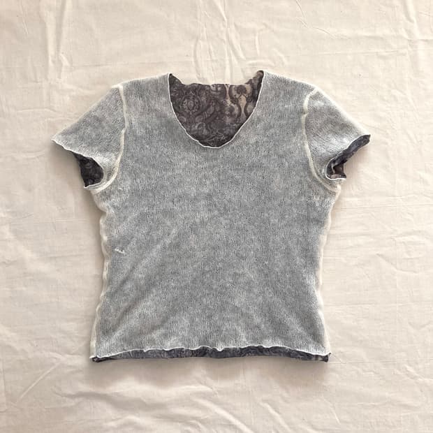 모헤어 페이즐리 레이어드 니트 슬리브리스