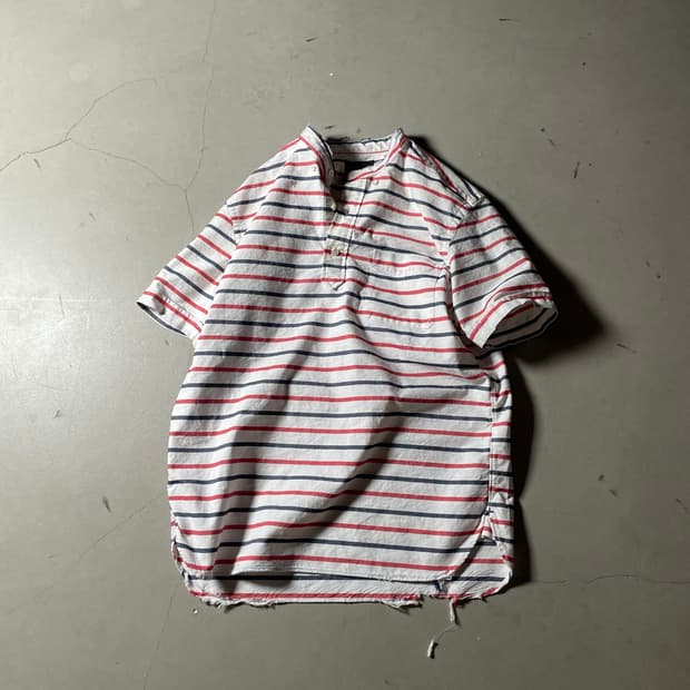 BEAMS Stripe Band Collar Short Sleeve St