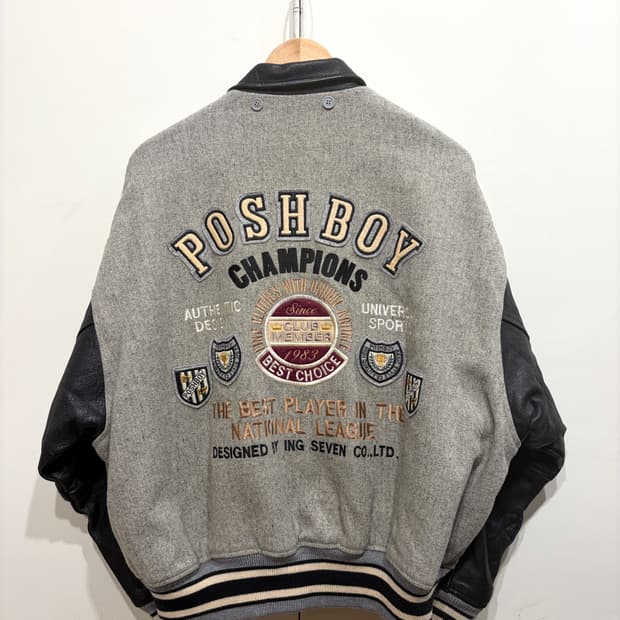 80's 포쉬보이 리얼레더 바시티 자켓