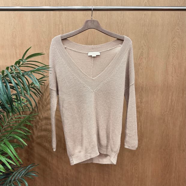 스텔라 매카트니 브이넥 골지 니트 드롭 숄더 디테일 루즈핏 핑크 베이지