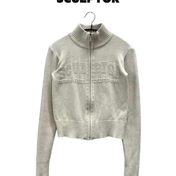 스컬프터 크롭 니트 집업 아이보리