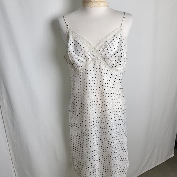 빈티지 화이트 레이스 도트 슬립 원피스