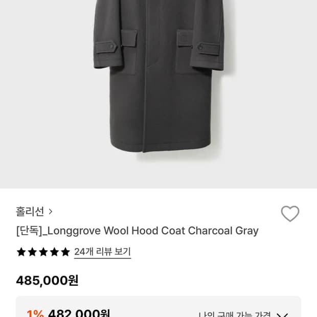 22fw 홀리선 후드코트 차콜그레이 M