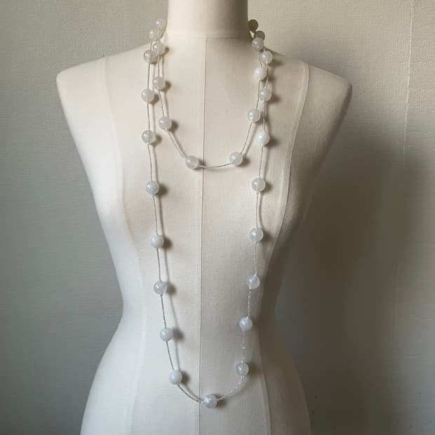 White Bubble Silver Long Beaded Necklace