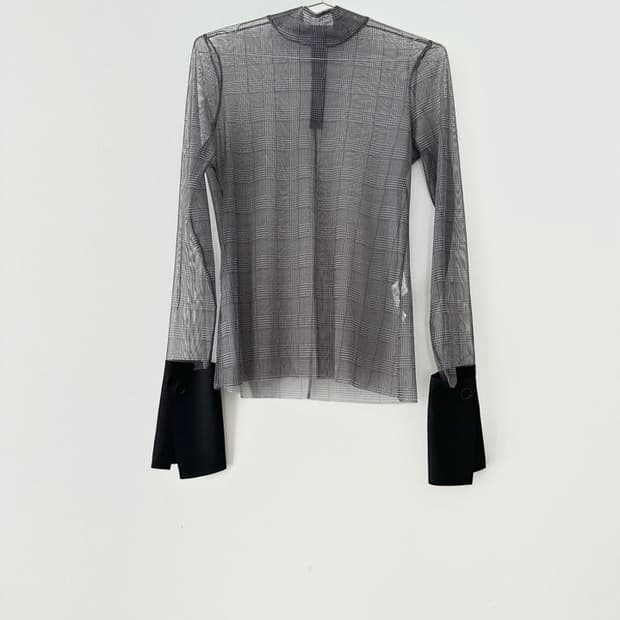 Sheer check cuffed top