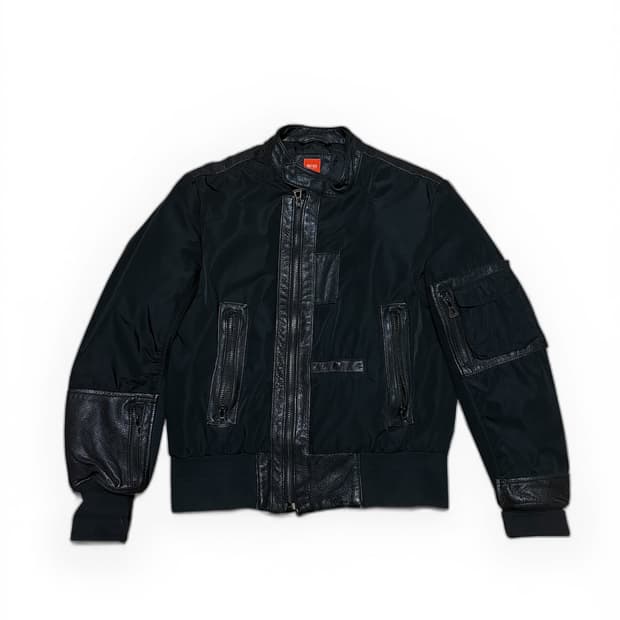 00s 휴고보스 오렌지라벨 레더 패치워크 봄버자켓