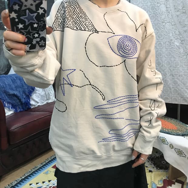 자라 자수 맨투맨 