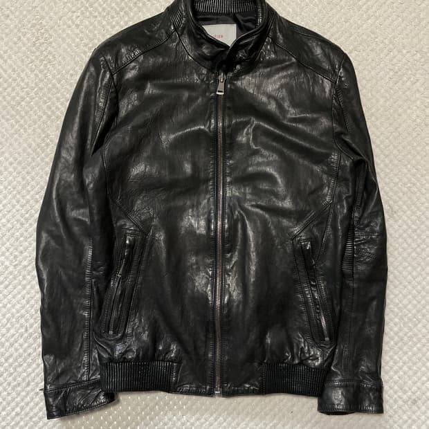 AND Z 웨스턴 무드 램스킨 양가죽 바이커 절개 레더 자켓