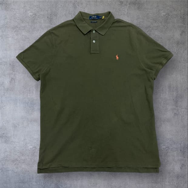 폴로 랄프로렌 스몰 포니 로고 카키 미니멀 카라 반팔티