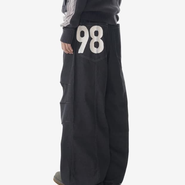 아캄 98 Printed Knee 핀턱 데님 팬츠 1 블랙