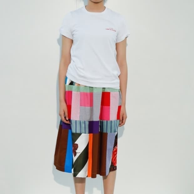 Mixed Patchwork Gathered Skirt