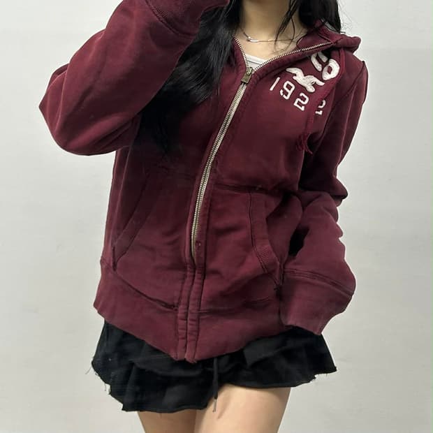 홀리스터 y2k 버건디 안감 퀄팅 후드집업 대장급 희귀져지(M)