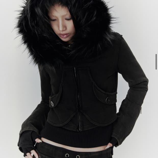 보니앤키예 퍼 후드집업 블랙 1사이즈