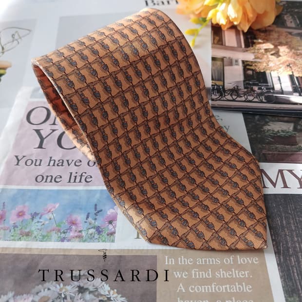 트루사르디 실크 그레이하운드 패턴 넥타이 9.3cm B등급 A18822
