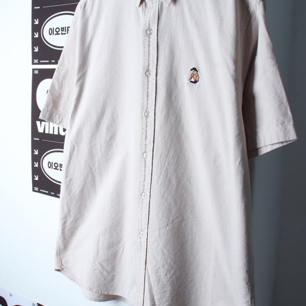 (L-XL) 스파오 반팔 카라 티셔츠 셔츠 남방 베이지 무지-H32356