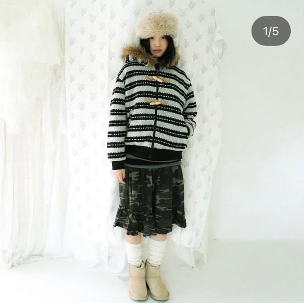 Knit hooded jacket, striped 인앤양인하모니