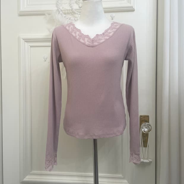 pink lavender lace point rib top(size-F)