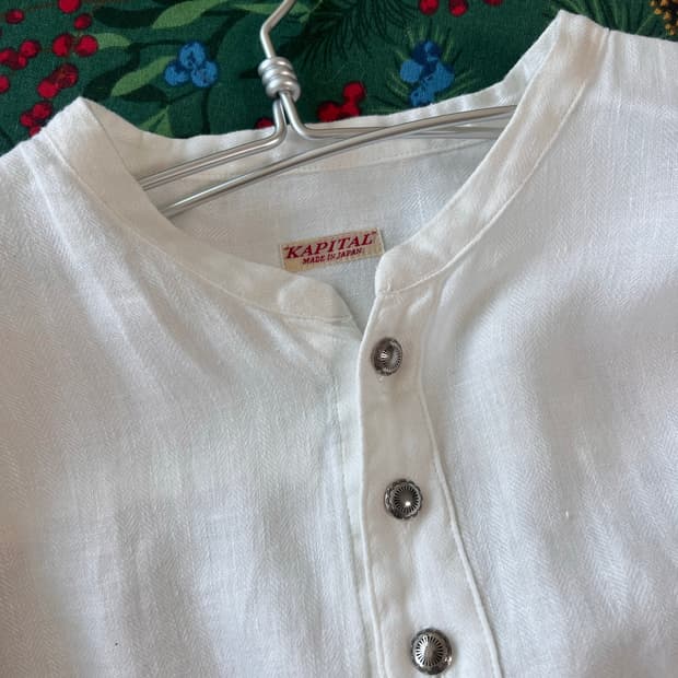 캐피탈 KAPITAL 거즈 린넨 헤링본 스탠드 페니 셔츠