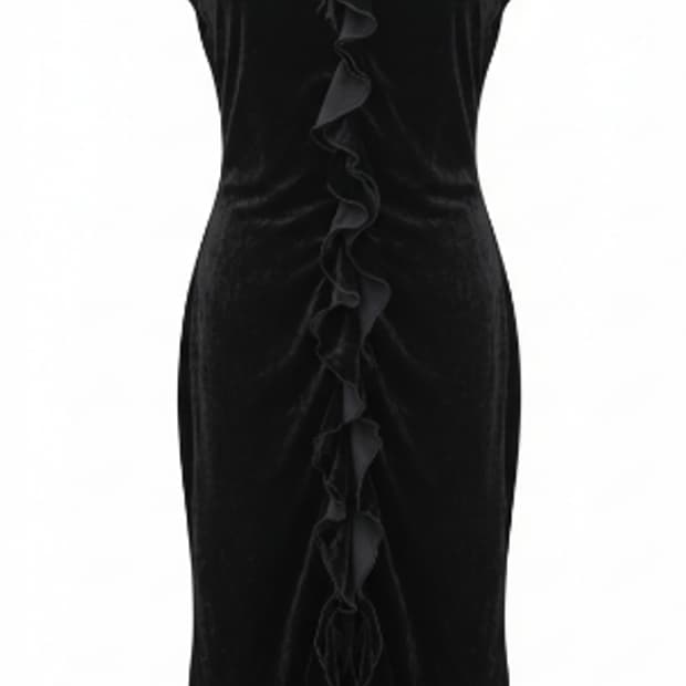 블랙 벨벳 프릴 미디 원피스 1824