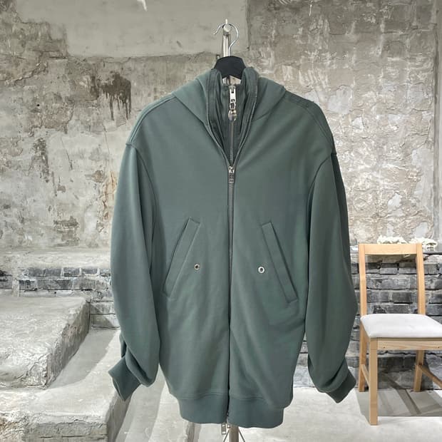 디젤 민트 그린 백 패널 레이어 드레이핑 슬리브 후디 집업