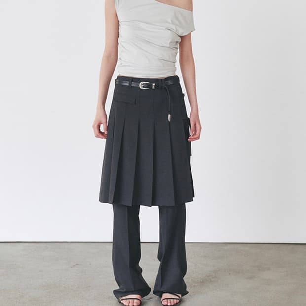 Ordes 오데스 플리츠 스커트 랩 버클 오버 팬츠 치마바지