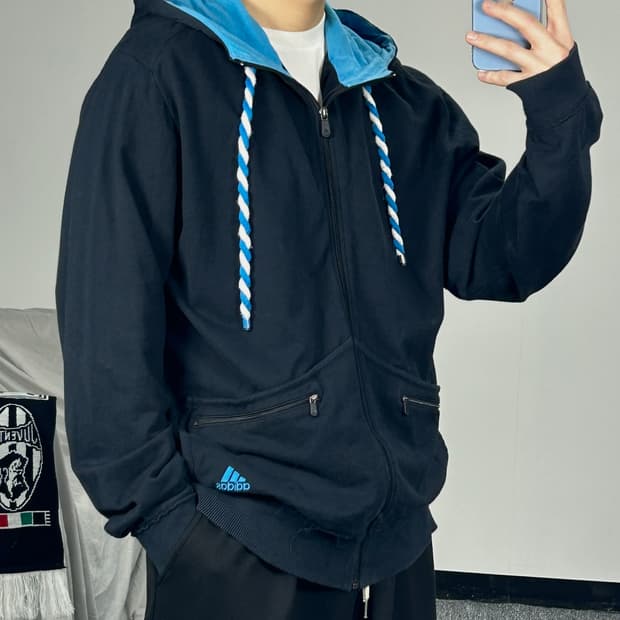 아디다스 00‘s 블루블랙 풀집업 후드 XXL