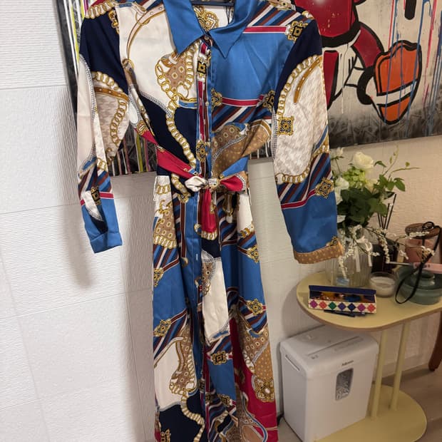 자라 체인 패턴 롱 셔츠 원피스