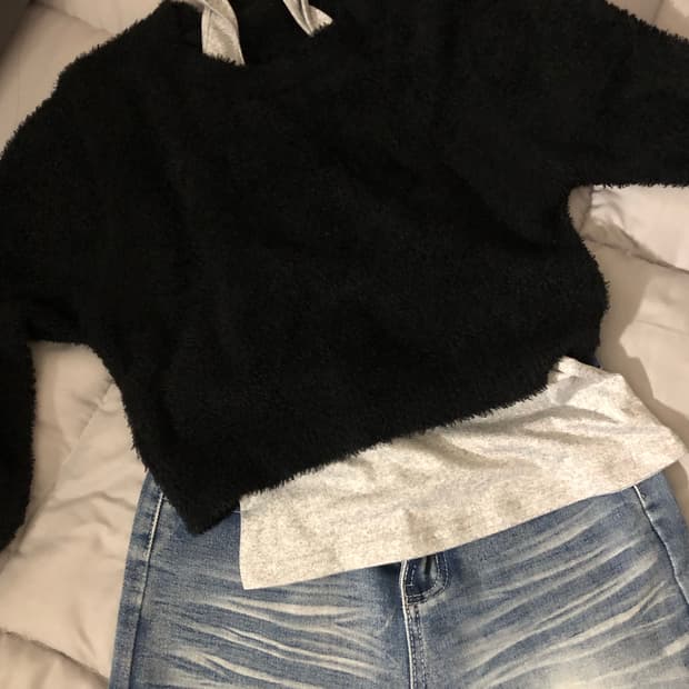 핑거홀(핸드워머) 니트 블랙