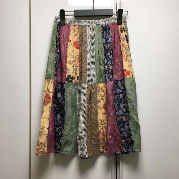 일본 빈티지 미디스커트 패치워크 모리걸 하구미 히피 지구네