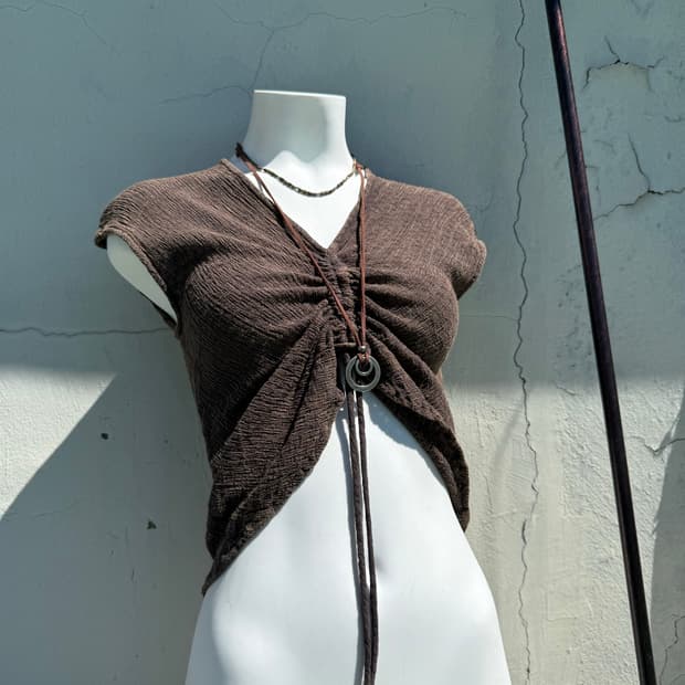 Seersucker Shirred Top